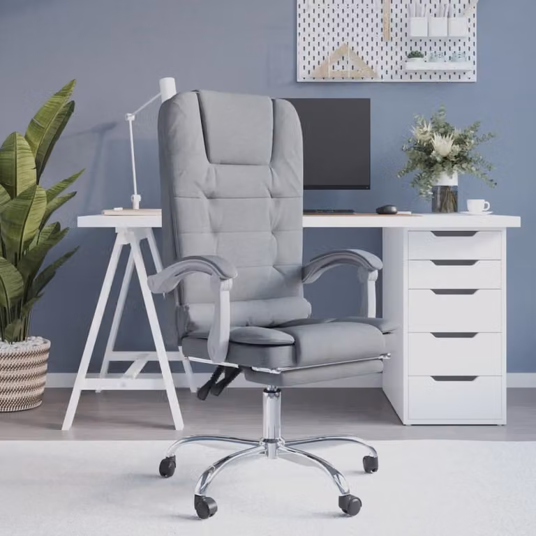 vidaXL Sedia da ufficio con funzione massaggio in tessuto grigio chiaro - Sedia da ufficio massaggiante - Sedie da ufficio massaggianti - Sedia da ufficio con funzione massaggio - Sedia da ufficio elettrica