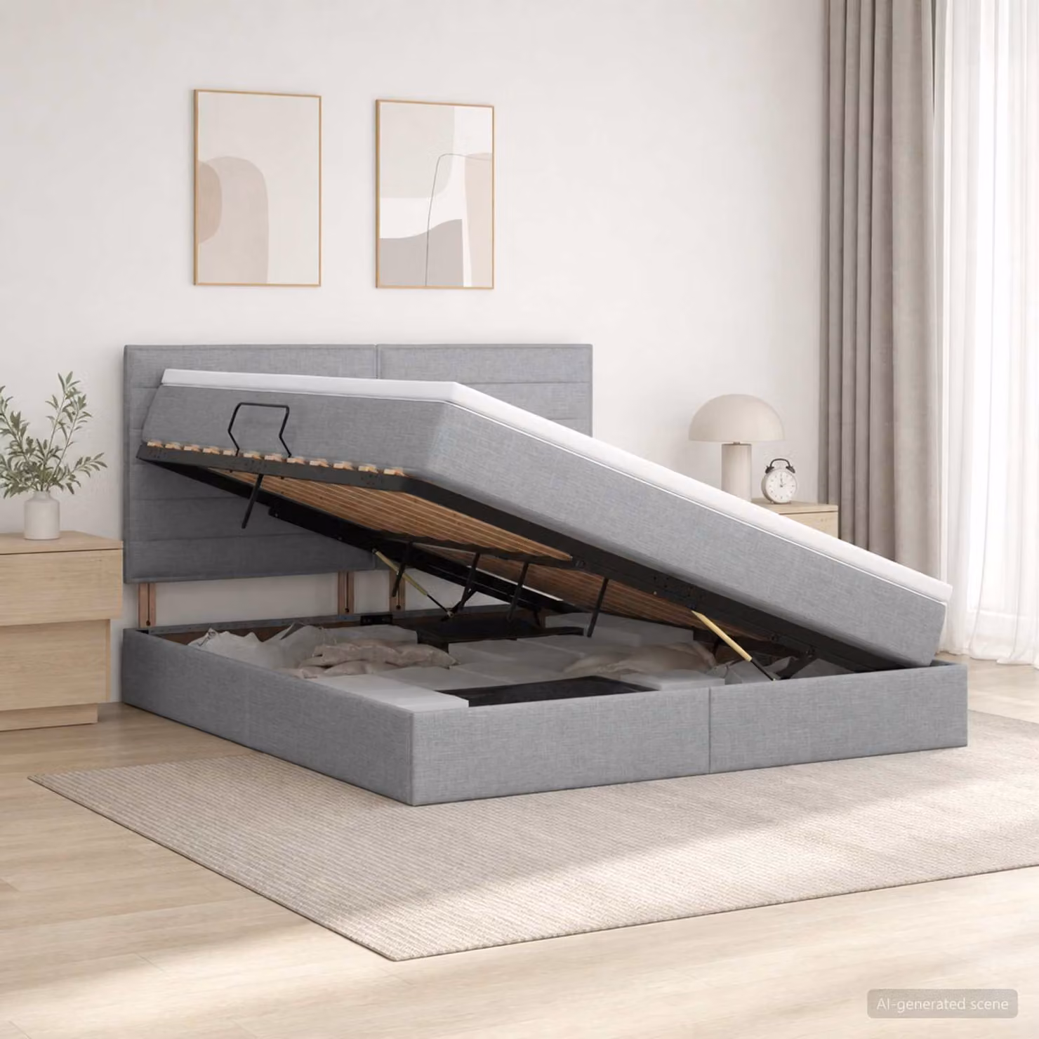 Letto con contenitore vidaXL Grigio con illuminazione LED e porta USB, L/P/H: 180 x 200 x 128 cm