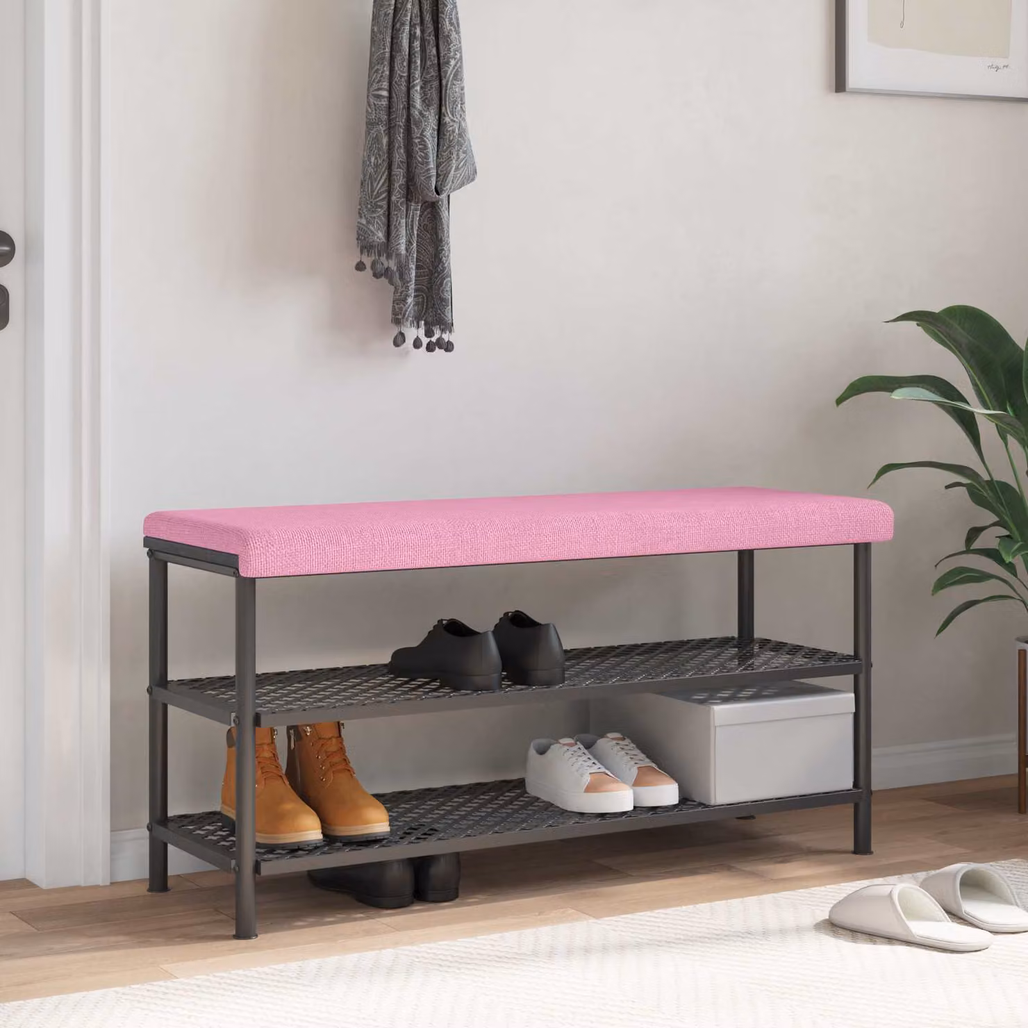 Cuscino per panchina vidaXL in tessuto rosa con antiscivolo e imbottitura in schiuma, L 110 cm, P 35 cm