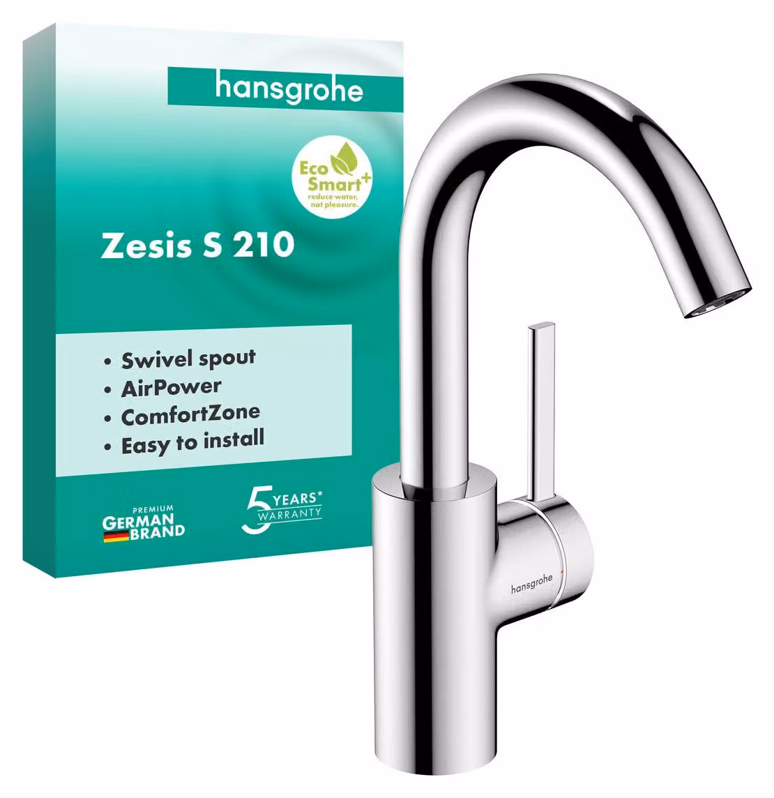 hansgrohe Zesis S Mitigeur monocommandé pour lavabo 210 CoolStart avec bec pivotant sans vidage, 74741000, 74741000