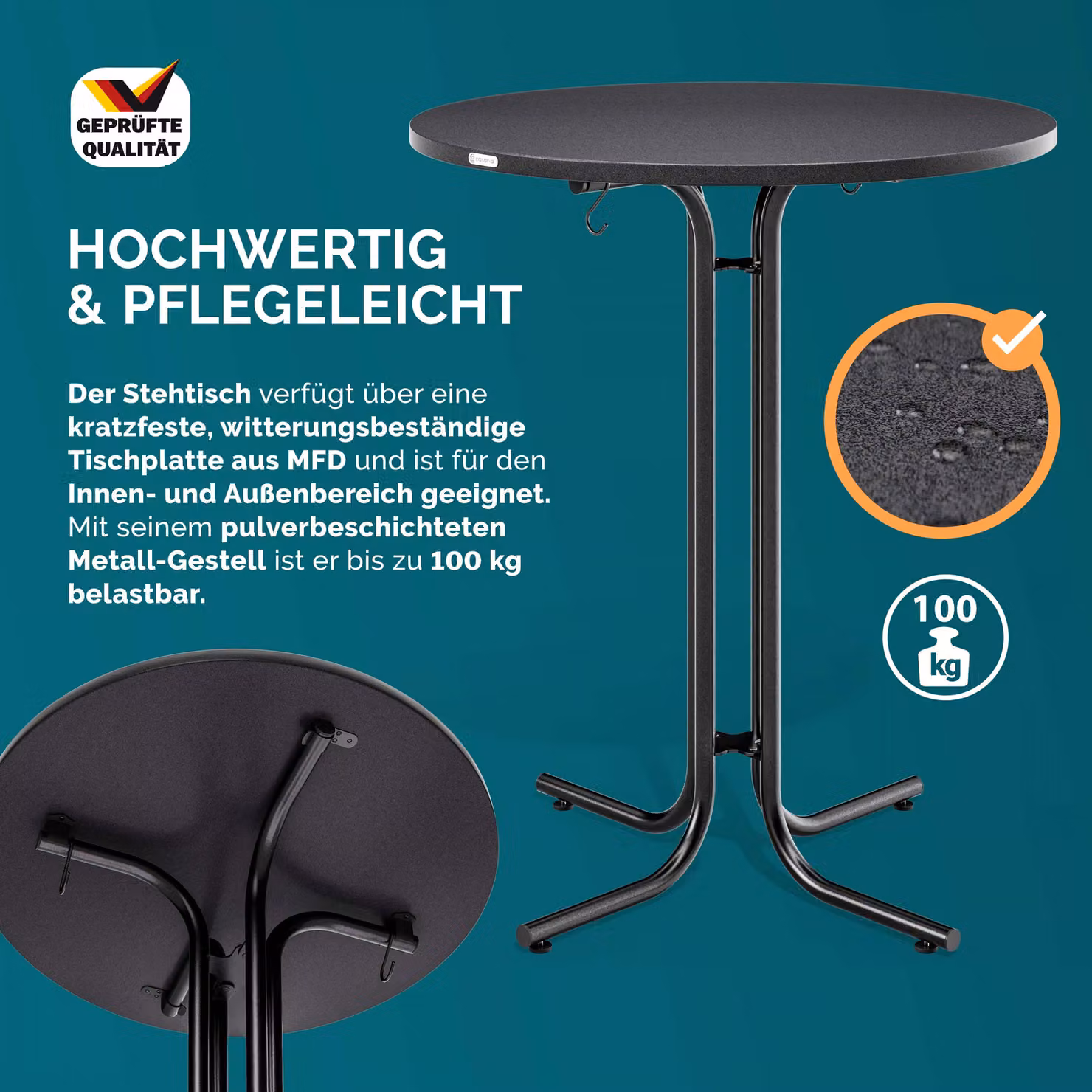 Set Tavolo Bar Casaria con Copri Tavolo Antracite, Colore Grigio, L: 110 cm, P: 80 cm, H: 80 cm e Copri Tavolo Ø: 80 cm – 2