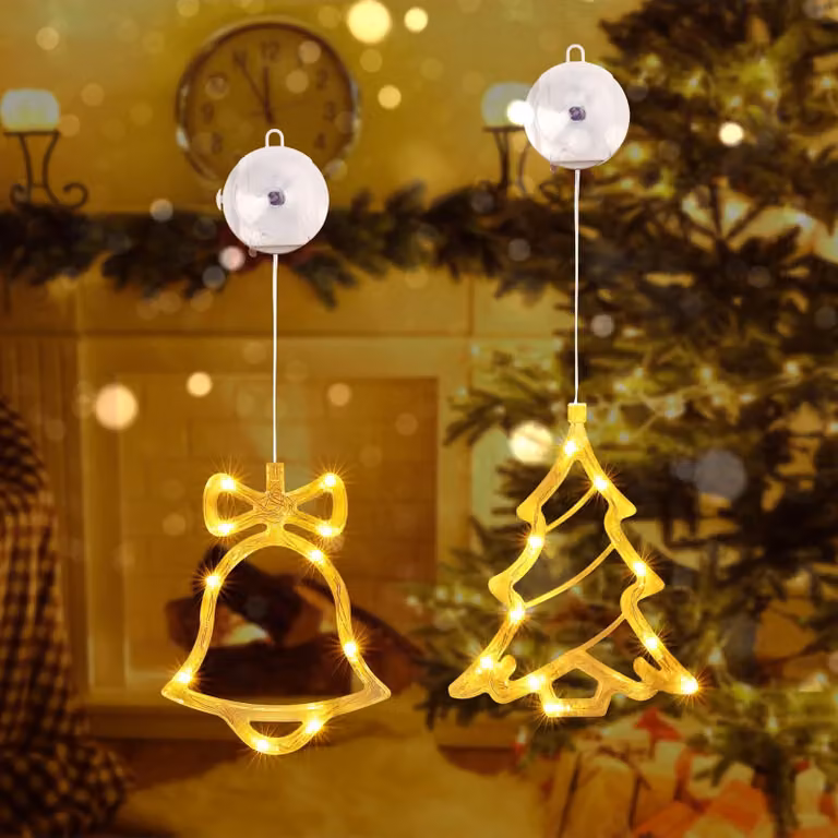 Tende luminose a LED, set da 2, luce bianco caldo, alimentazione a batteria, con timer