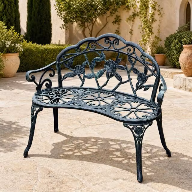 Panchina da Giardino 2 Posti in Ghisa e Alluminio 100x54x78 cm Verde Antico