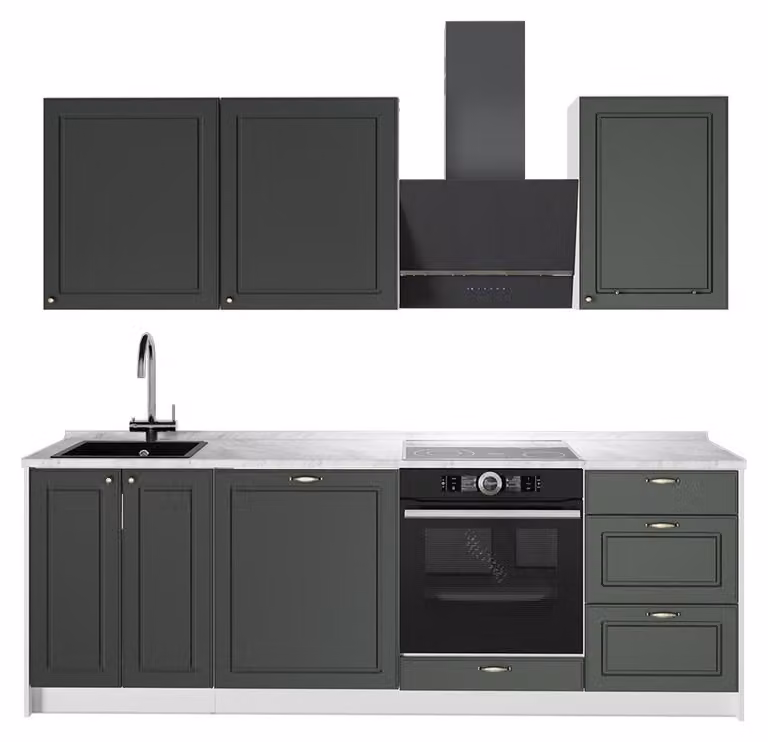 Cucina componibile Vicco Fame-Line Verde-oro rustico/Bianco 230 cm, PL Marmo, Model 64019