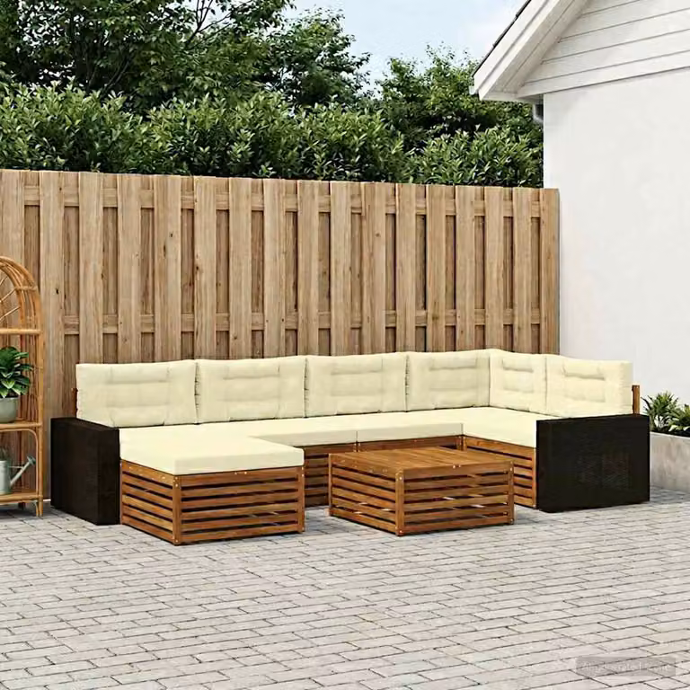 vidaXL Set di divani da esterno 7 pz in legno di acacia con cuscini, colore beige e marrone