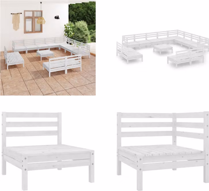 vidaXL 13 pezzi set salotto da giardino in legno massiccio di pino bianco - set salotto da giardino - set salotto da esterno - divano in legno - divano da giardino in legno