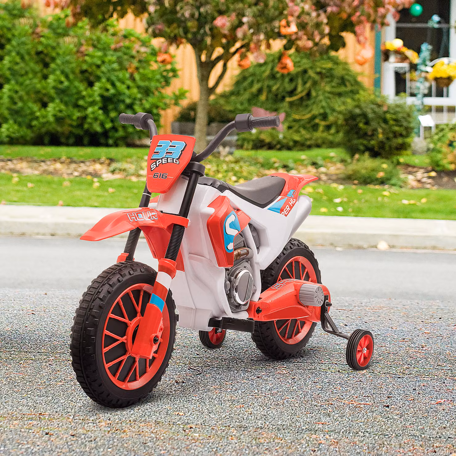 Moto Elettrica per Bambini HOMCOM Rossa con Ammortizzatori e Ruote Rimovibili per Età 3-5 Anni – 2