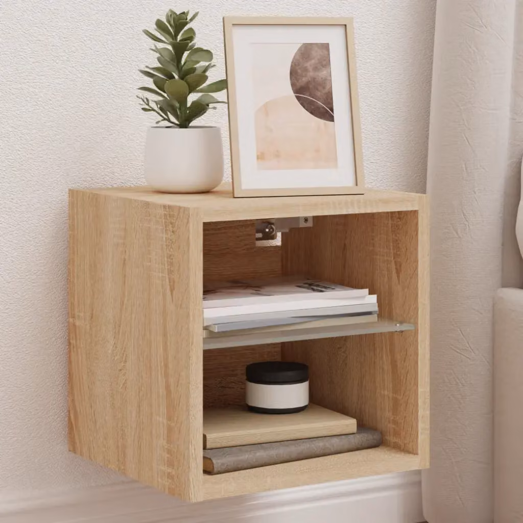 Set di 2 mobili TV da parete vidaXL con luci LED integrate in Rovere Sonoma, L 30 cm x P 28,5 cm x H 30 cm