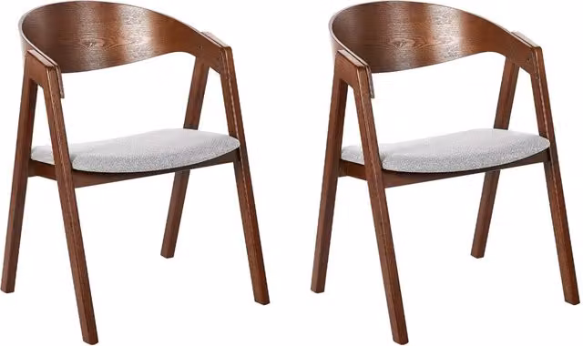 Set di 2 sedie da pranzo BELIANI in stile retrò con gambe in legno di caucciù, seduta in tessuto grigio e struttura in legno scuro, L/P/H: 46 x 56 x 79 cm