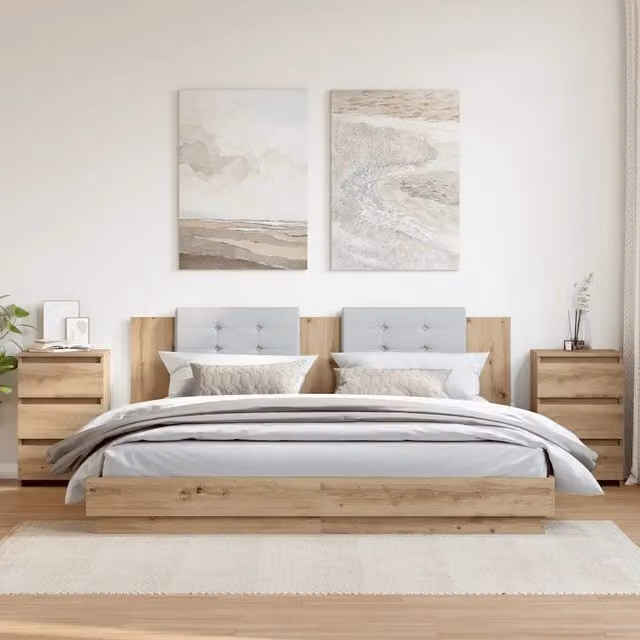 Set di 2 Comodini Design Mania in Legno Rovere Marrone Opaco, Appesi a Parete, L 40 x P 35 x H 62,5 cm