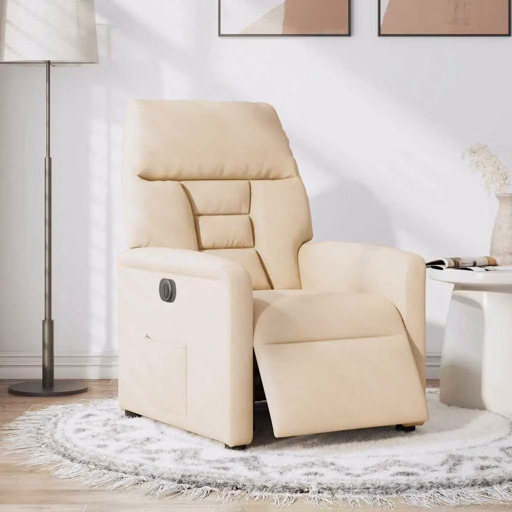 vidaXL Poltrona Reclinabile Elettrica Beige in Tessuto di Microfibra con Braccioli