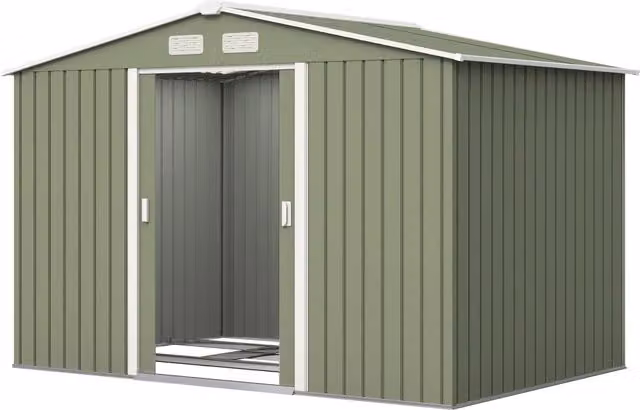 Casetta da giardino 277 x 195 x 192 cm porta scorrevole ventilazione 4 aperture industriale in acciaio zincato verde chiaro 21_0004037
