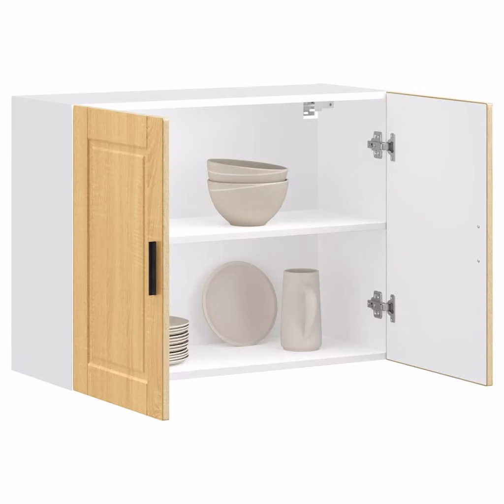 Pensile da cucina moderno vidaXL Porto in legno multistrato e MDF, bianco e marrone, L: 80 cm, H: 60 cm, P: 31 cm