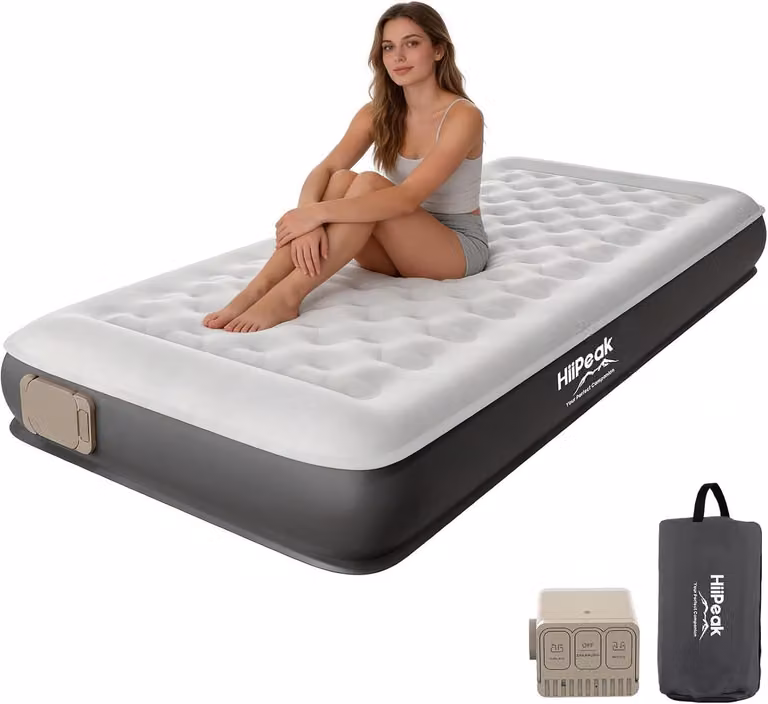 Letto gonfiabile per una persona, dimensioni 190x80 cm, rivestito in TPU e ecopelle, colore grigio, completo di pompa