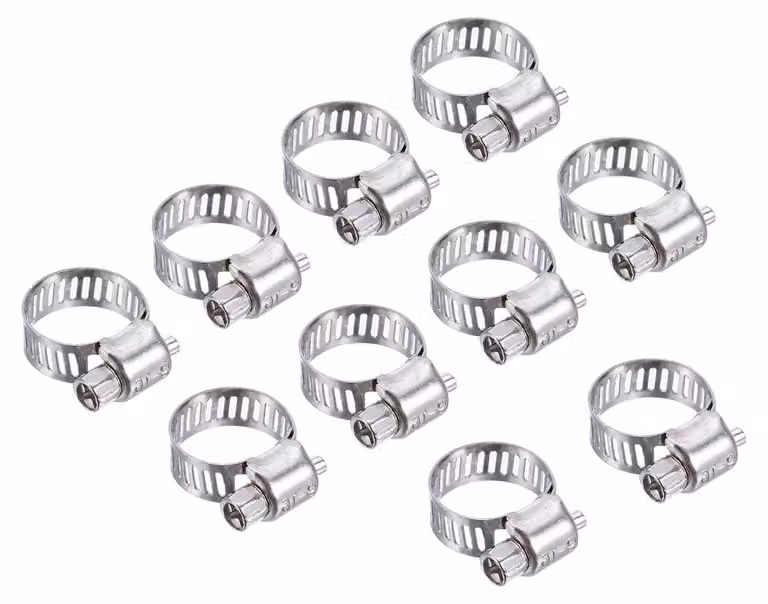 Morsetti per tubi da 8-14 mm, confezione da 10 pezzi, acciaio inossidabile, colore argento