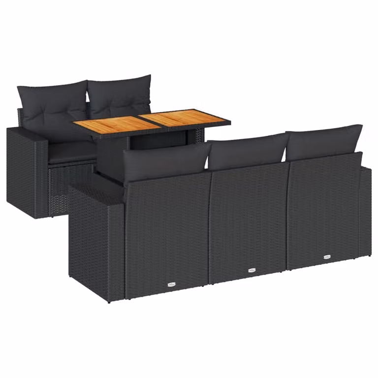 Set Divano da Giardino 6 pz con Cuscini Nero in Polyrattan