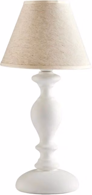 Lumetto Shabby Chic Cascina Bonetti Illumina Bianco e Beige con base in legno e ceramica, attacco E14