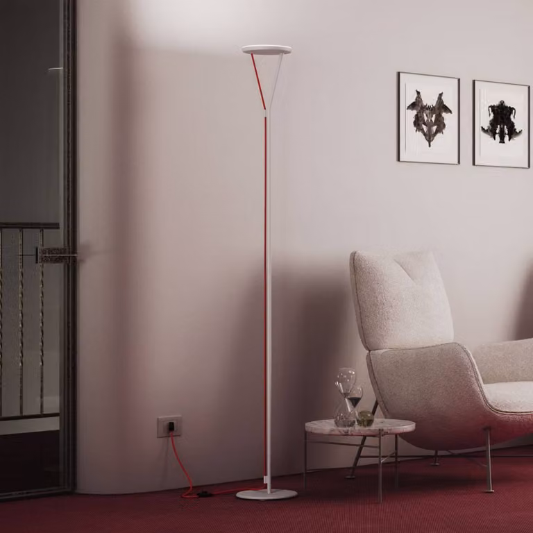 Fabbian Lampada da terra con luce lettura Rio, dimmerabile, Bianco / Opale, Soggiorno / Sala da pranzo, Alluminio, Design, Lampada da terra