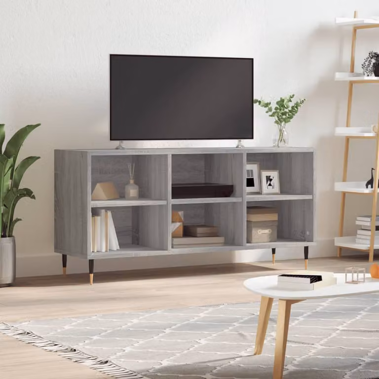 Mobile TV moderno vidaXL in legno e metallo, Grigio, L: 103,5 cm, P: 30 cm, H: 50 cm