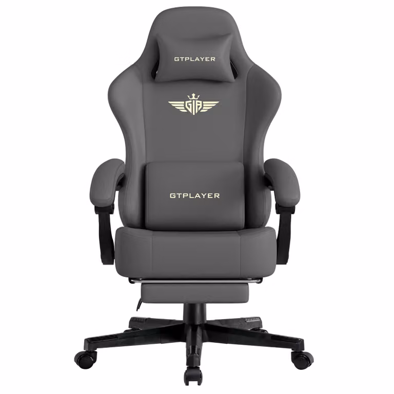 GTPLAYER sedia da gioco Poltrona da gioco ergonomica Sedia da scrivania Sedia da ufficio con cuscino di seduta in Pelle finta e piuma, braccioli di collegamento, con poggiapiedi