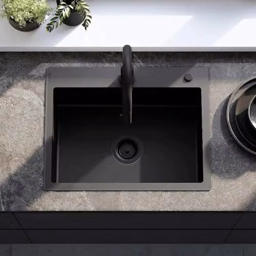 Rea - Lavello In Acciaio Inox Liam In Set Con Miscelatore Da Cucina Fresh, Nero, 58X45X18,5Cm