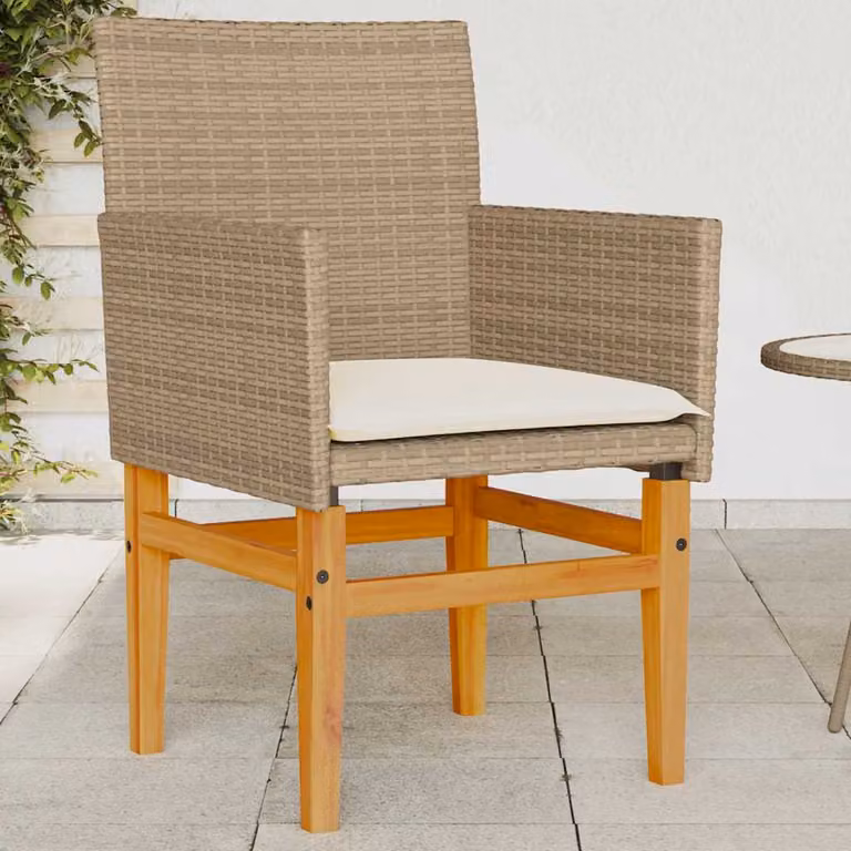 Set di 2 sedie da giardino vidaXL in polyrattan e legno di acacia con cuscini beige e braccioli