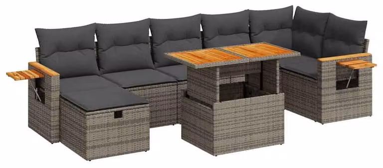Set da salotto 5 pezzi - Vimini sintetico grigio - Include cuscini - Con funzione di stoccaggio