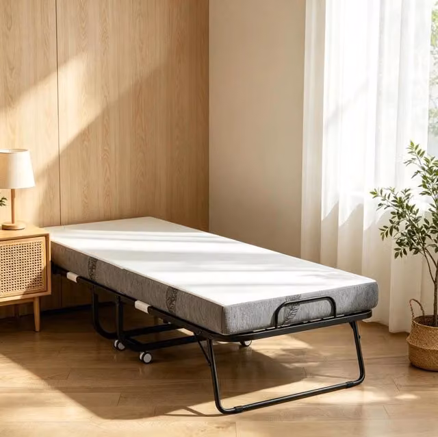 Letto pieghevole singolo 200x80 cm con materasso e struttura in acciaio, letto portatile con ruote