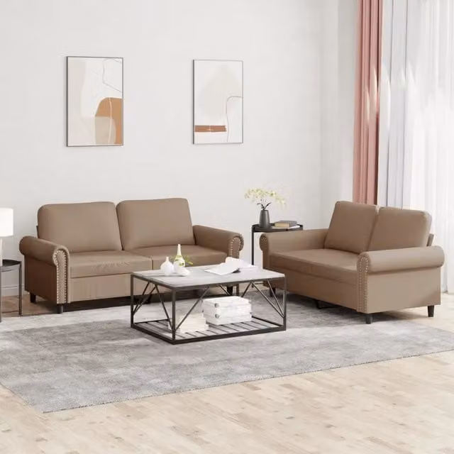 Set di 2 divani vidaXL in similpelle beige con cuscini per soggiorno in stile moderno – 1