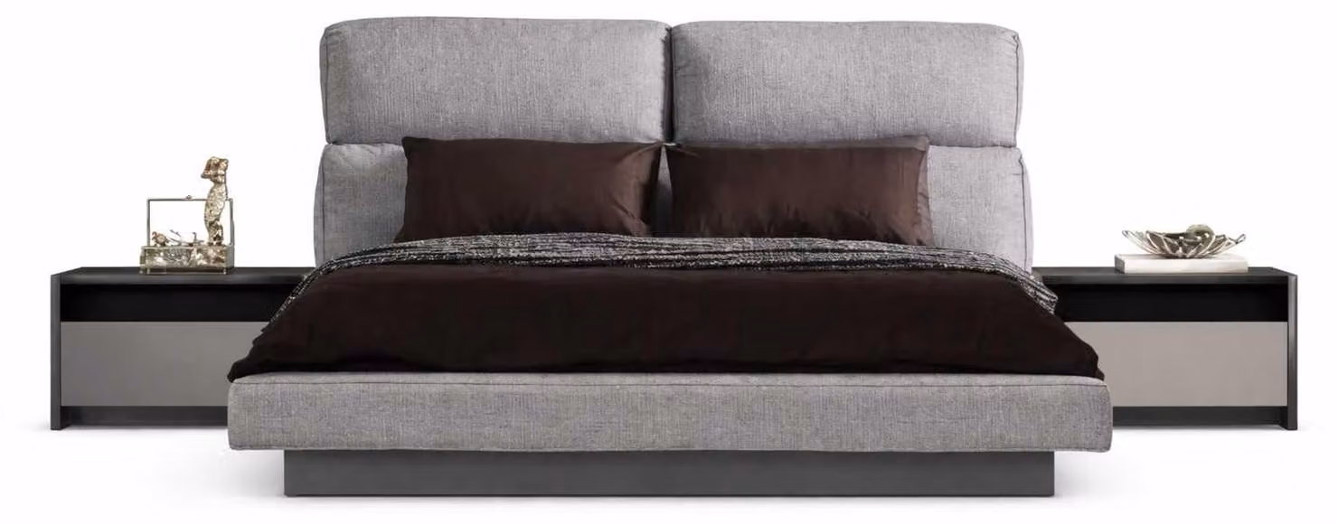 Camera da letto: letto di design, 2 comodini, arredamento set completo