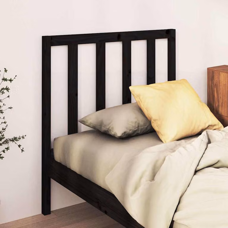 Testiera per letto vidaXL in legno massello di pino, colore nero, L 96 cm x P 4 cm x H 100 cm
