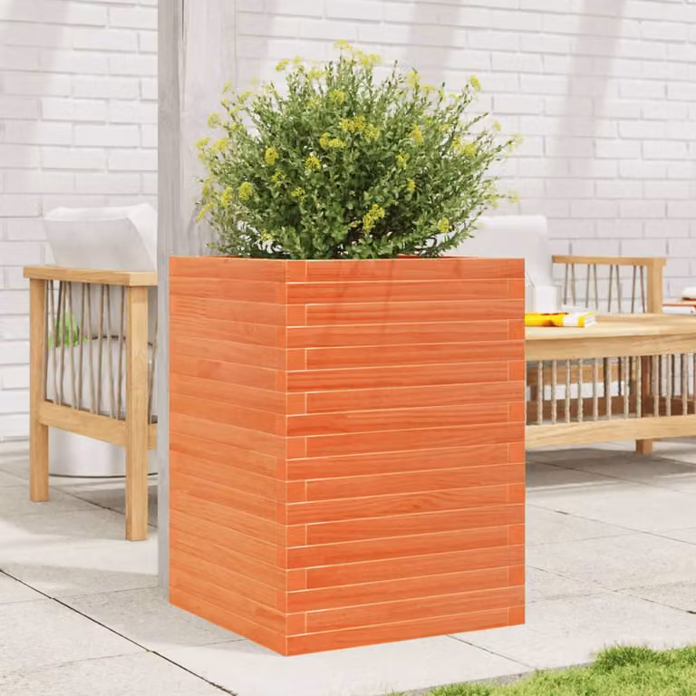 Fioriera da giardino vidaXL in legno massello, colore marrone e arancione, L/P/H: 50 x 50 x 68,5 cm