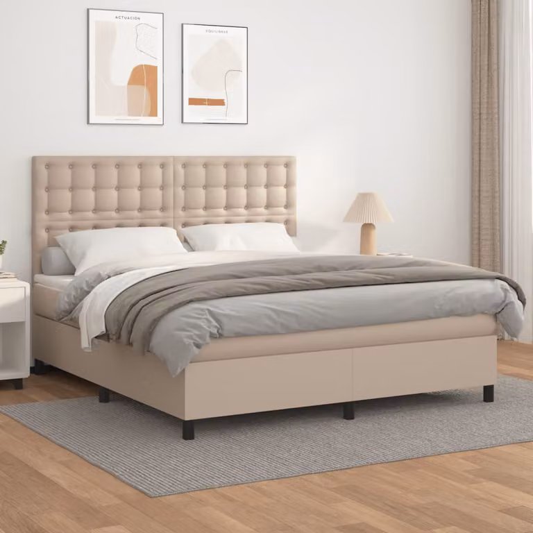 vidaXL Giroletto a Molle con Materasso Ibrido in Similpelle Colore Cappuccino L/P/H: 180 x 200 cm