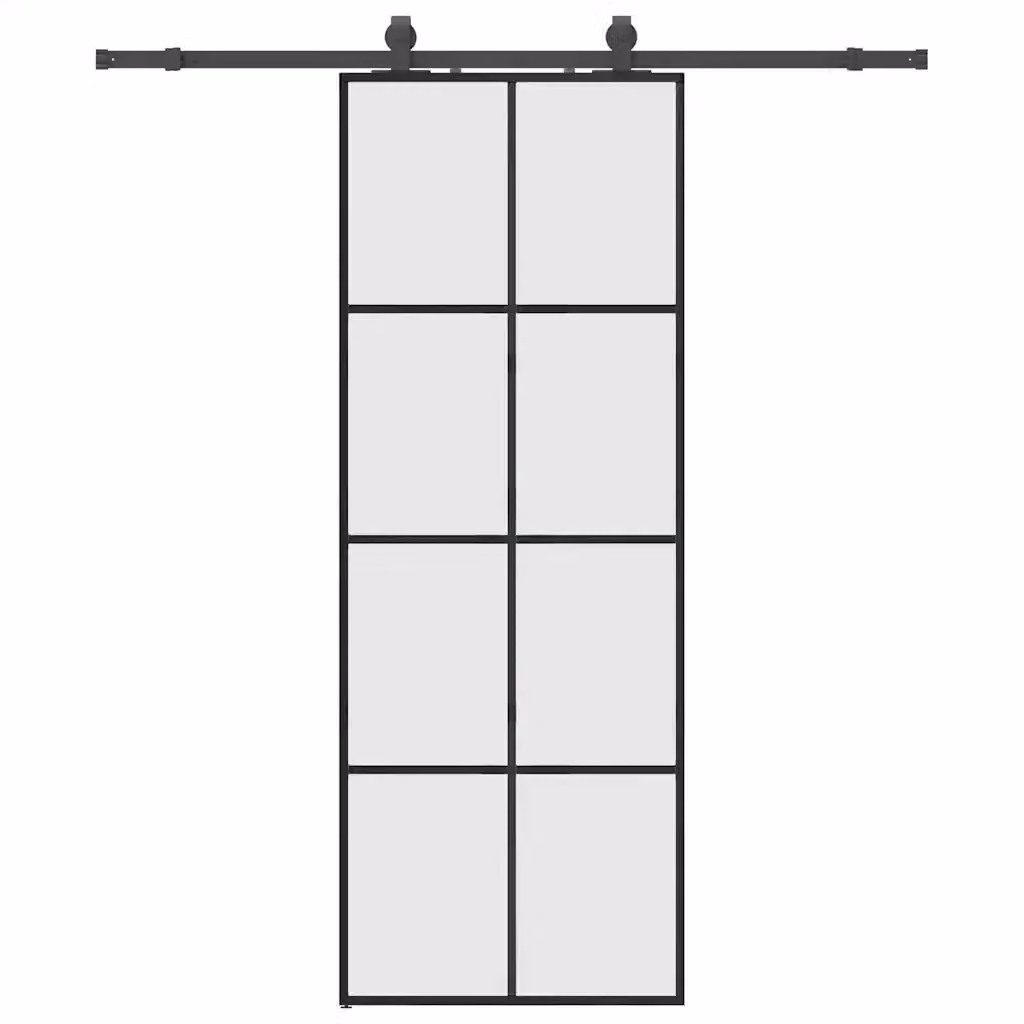 Porta Scorrevole Moderna vidaXL in Vetro Trasparente con Telaio in Alluminio e Ferramenta Nera L: 76 cm, H: 205 cm – 2