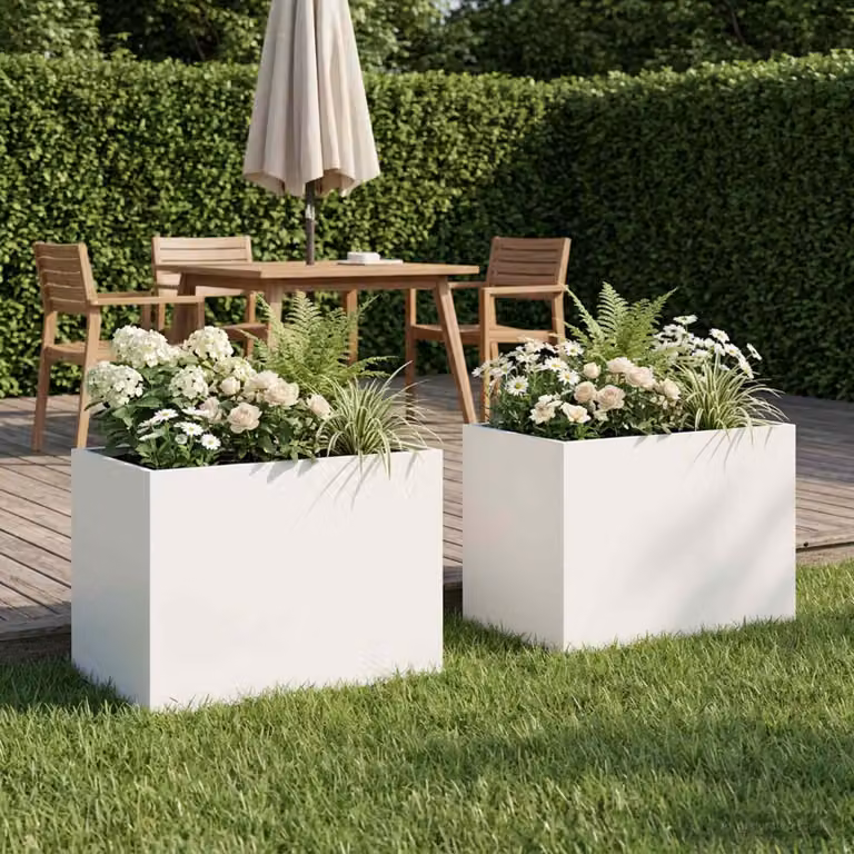 Set di 2 vasi da giardino vidaXL in metallo bianco, L 40 cm x P 30 cm x H 30 cm