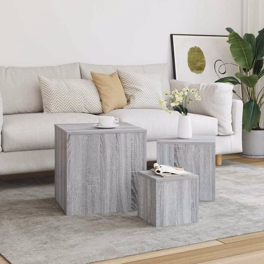 Set di 3 credenze vidaXL in legno multistrato e MDF, colore grigio opaco, stile classico per soggiorno o camera da letto