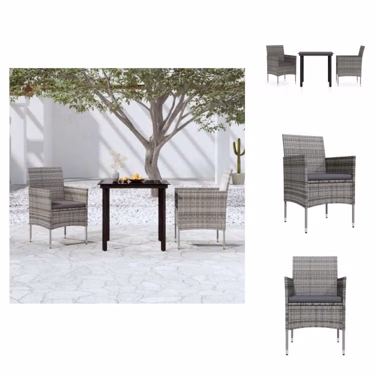 vidaXL Set da pranzo da giardino a 3 pezzi con cuscini grigio e nero - Set di mobili da giardino