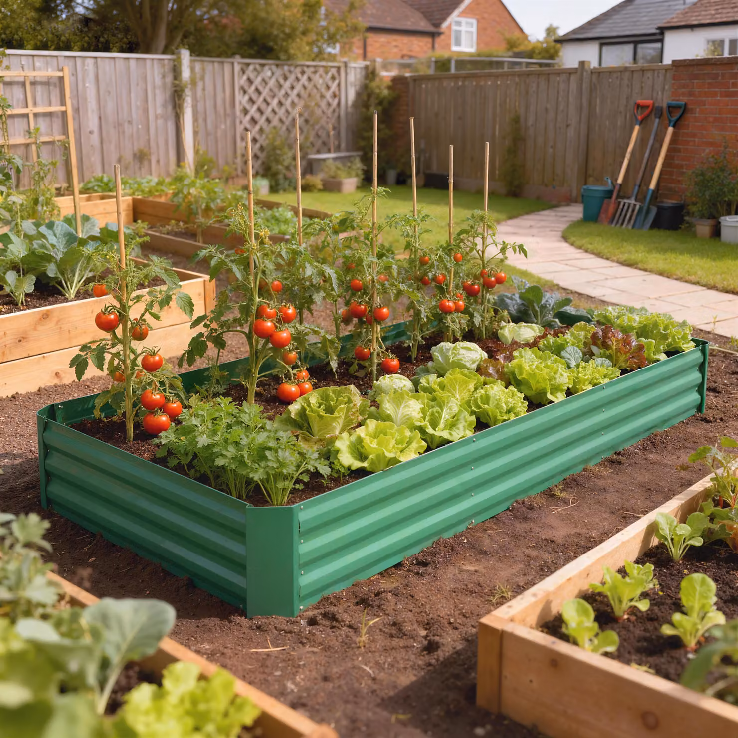 Fioriera da esterno Outsunny per orto rialzato in acciaio zincato con bordo di sicurezza e fondo aperto, colore verde, L: 240 cm, P: 120 cm, H: 30 cm – 2