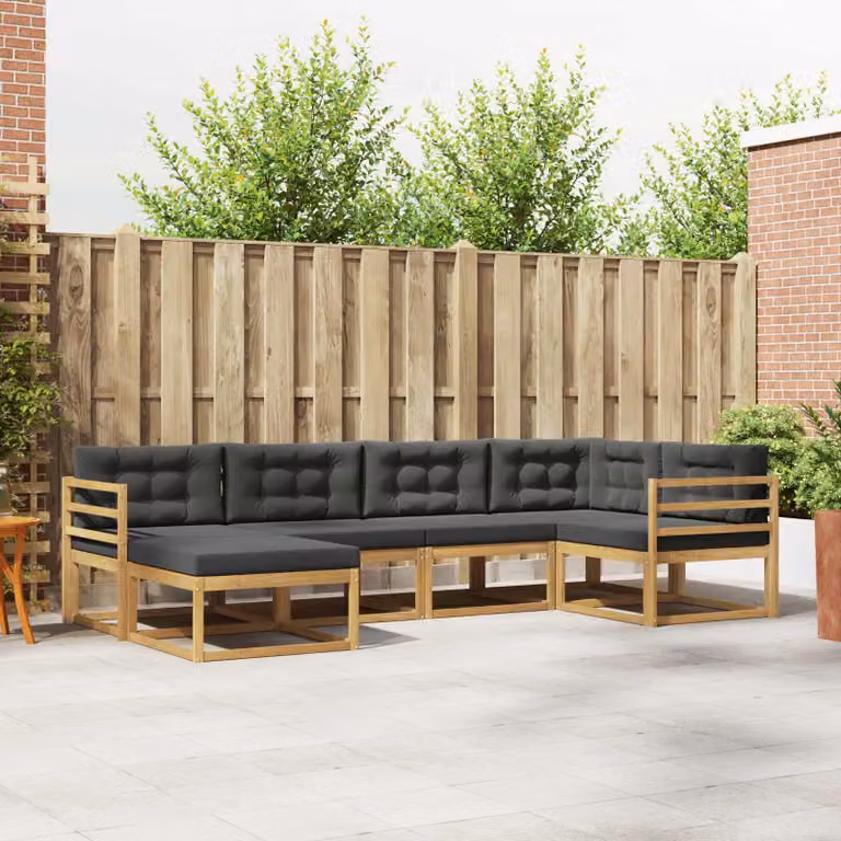 vidaXL Set di divani da esterno a L in legno di acacia con pouf, Bianco e Antracite