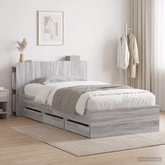 Struttura del letto con stoccaggio e testata Sonoma grigio 3433914
