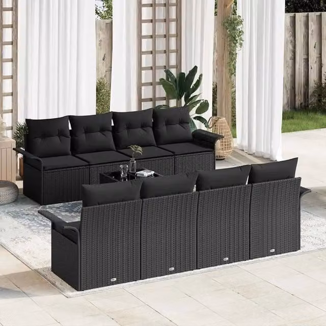 Set Divano da Giardino 9 pz Nero polyrattan 3345293