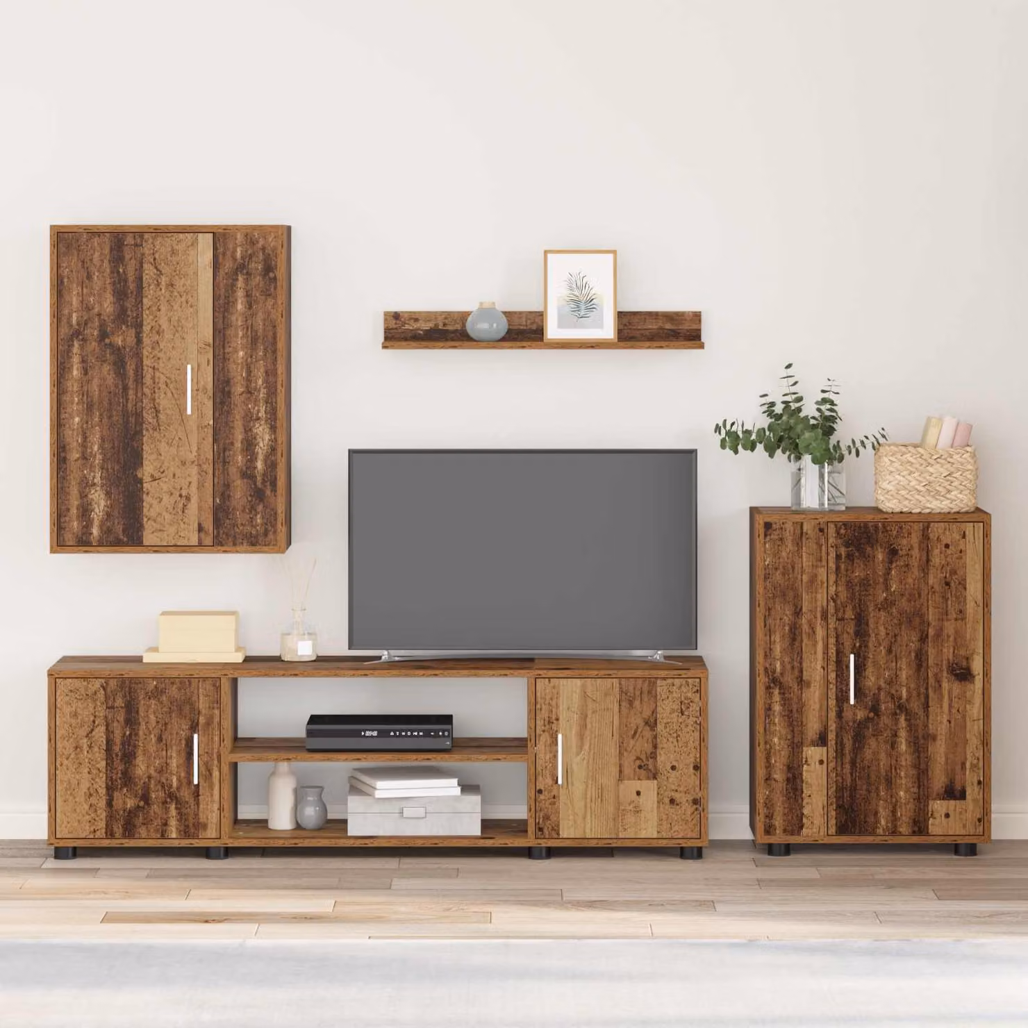 Set mobile TV moderno vidaXL in legno color marrone con montaggio a parete – 1