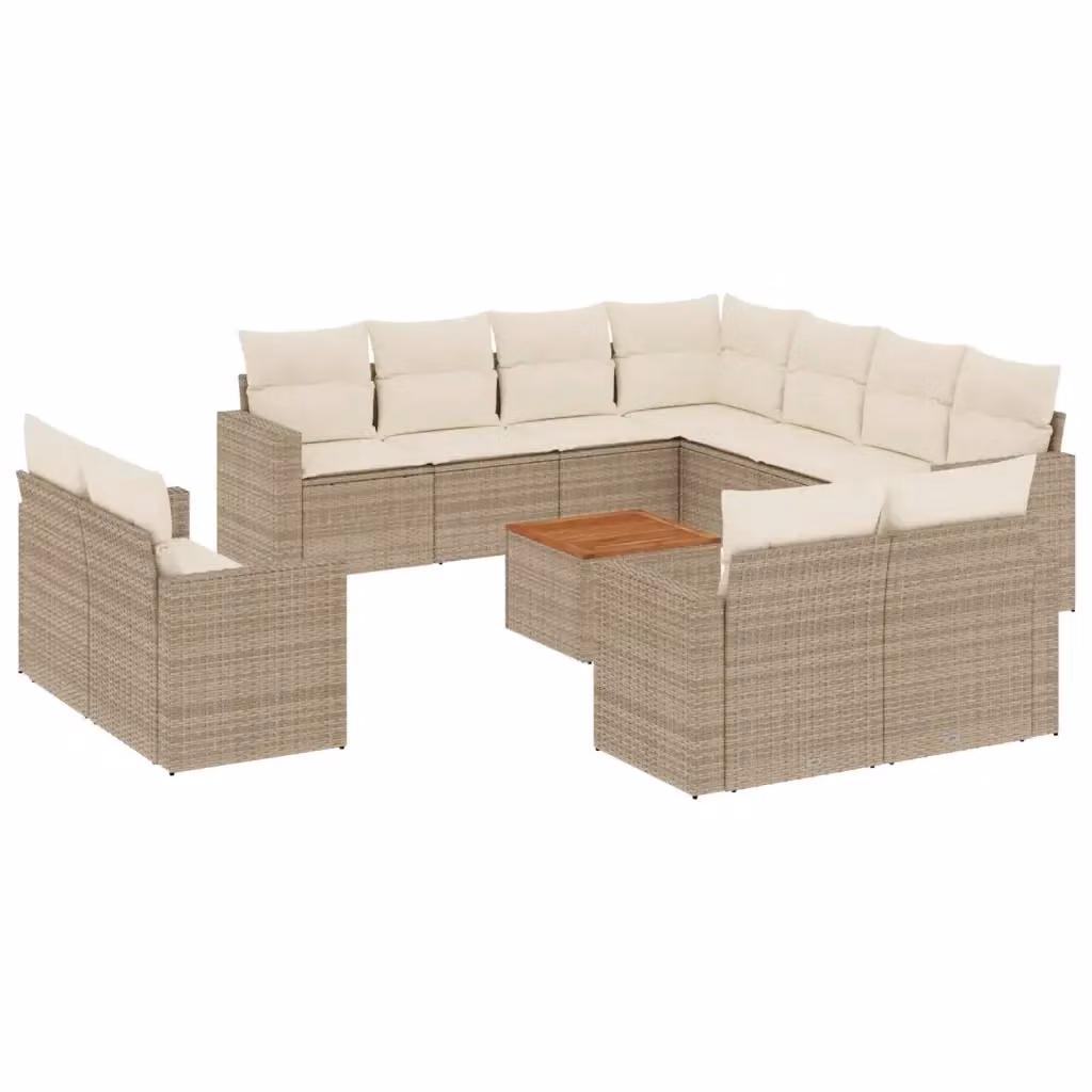 Set di Divani da Giardino a L vidaXL in Polyrattan con Cuscini Beige e Tavolino da Esterno – 2