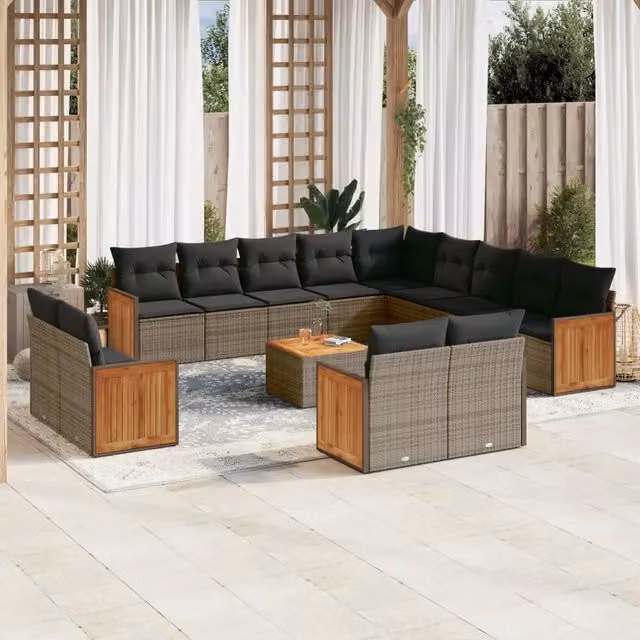 Set di Divani da Giardino Moderno VIDAXL in Polyrattan Grigio con Cuscini, Composizione a L, 14 Pezzi – 1