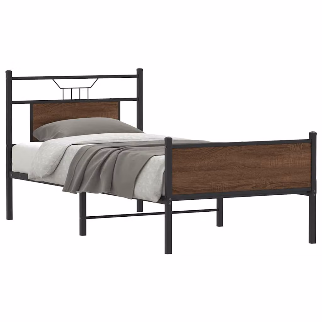 vidaXL Giroletto senza Materasso in Rovere Marrone e Metallo L/P/H: 196 x 80,5 x 91,5 cm
