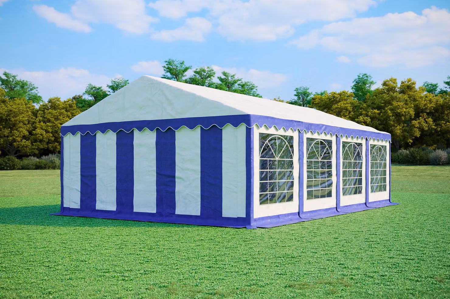 Tenda per feste 5x8 metri, PVC PREMIUM, 500 g/m² - Blu e bianca + OMAGGIO