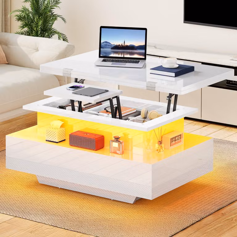 Tavolino da divano YITAHOME con piano regolabile in altezza, estendibile, con illuminazione LED, colore nero