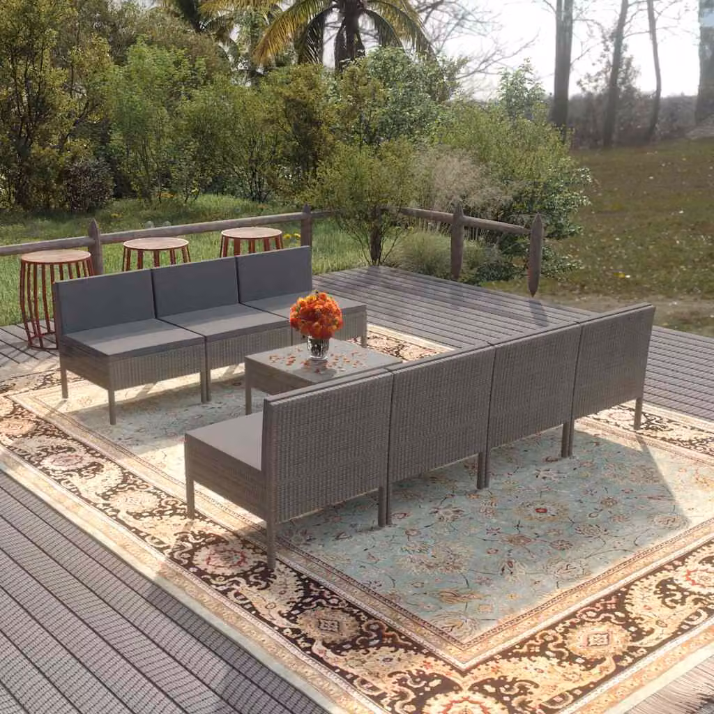 Set Divani da Giardino vidaXL 8 Pezzi con Cuscini e Tavolino in Polyrattan Grigio Antracite