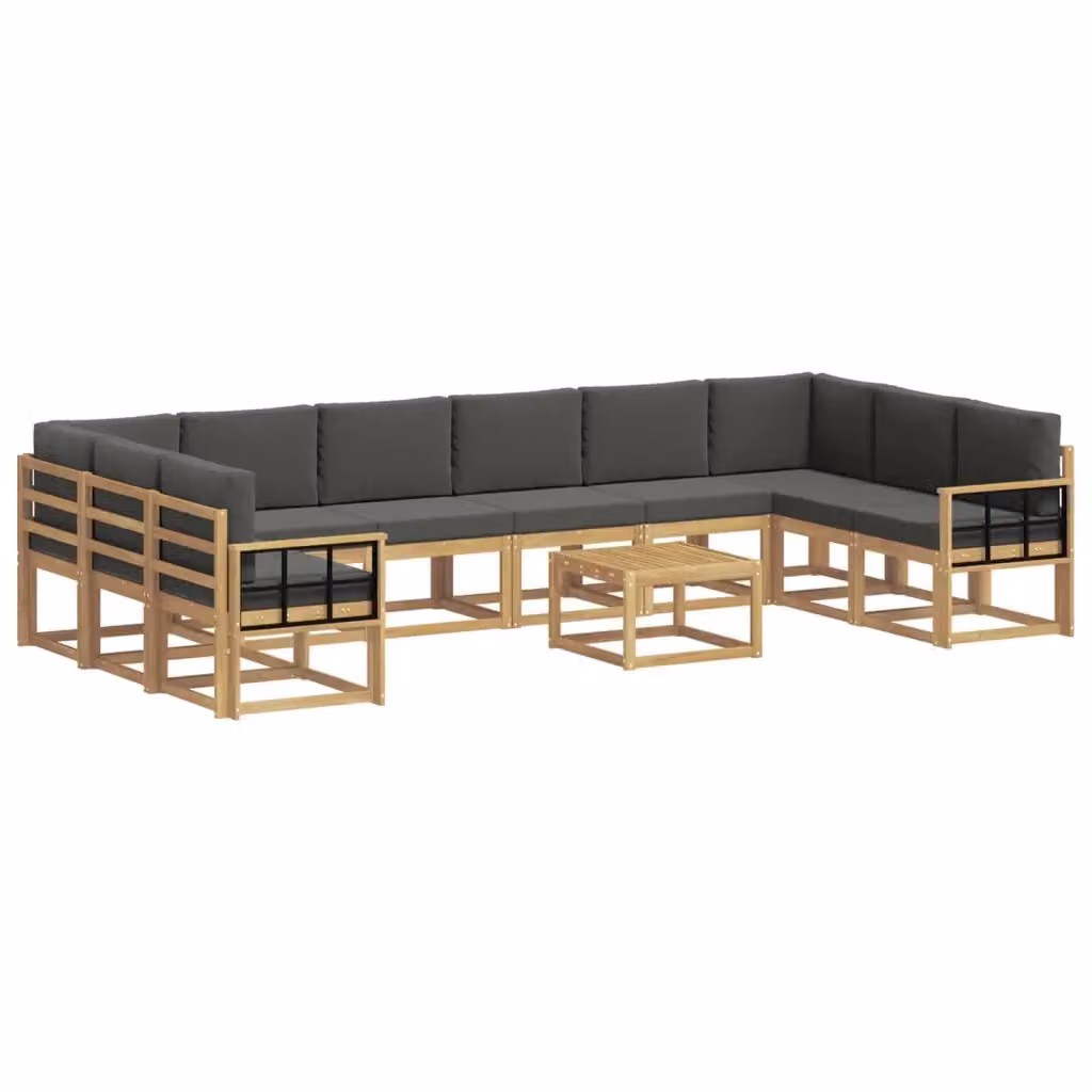 Set di divani da esterno vidaXL in legno di acacia con cuscini, colore bianco e antracite, composizione a L con tavolino da giardino – 2