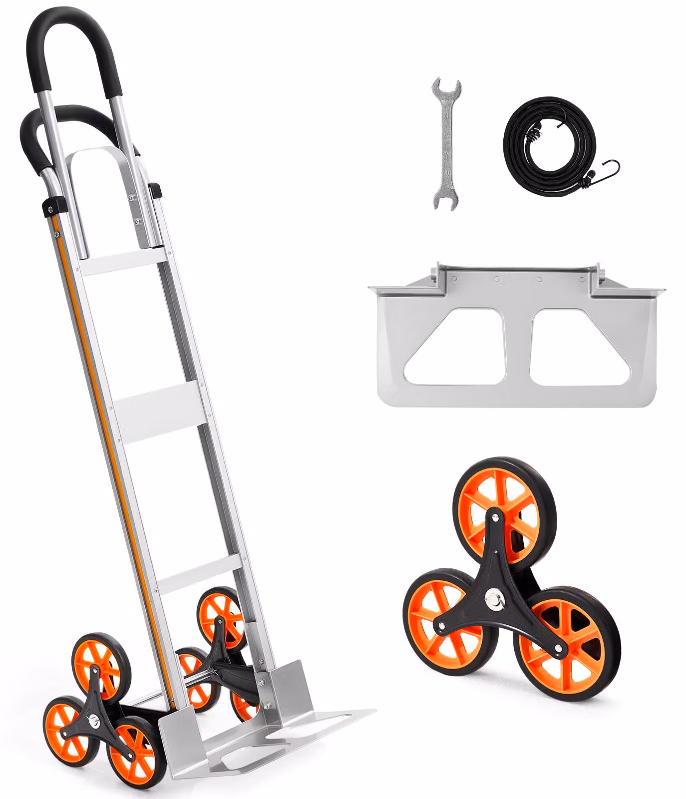Carrello pieghevole per scale in lega di alluminio, marca SucceBuy, con capacità di carico fino a 150 kg, dotato di manico telescopico, 6 ruote e 2 cinghie di fissaggio – ideale per uso domestico, per la spesa e per lavori di magazzino